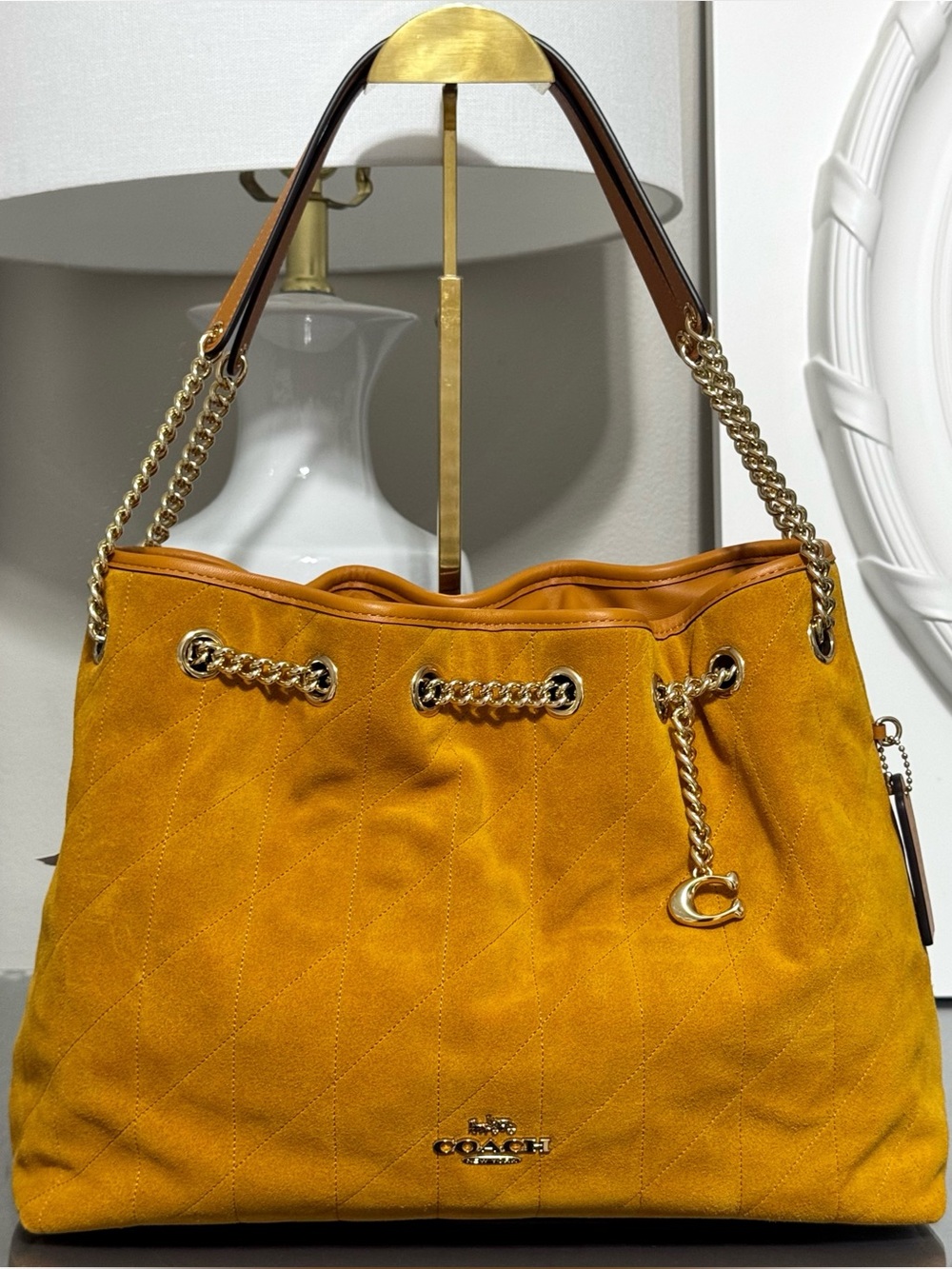 COACH Evelyn Shoulder Bag With Quilting And Charm, MARIGOLD